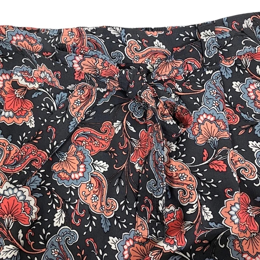 LOFT Womens Skirt Petite Size PM Floral Charcoal Gray Coral Tie Waist A-Line